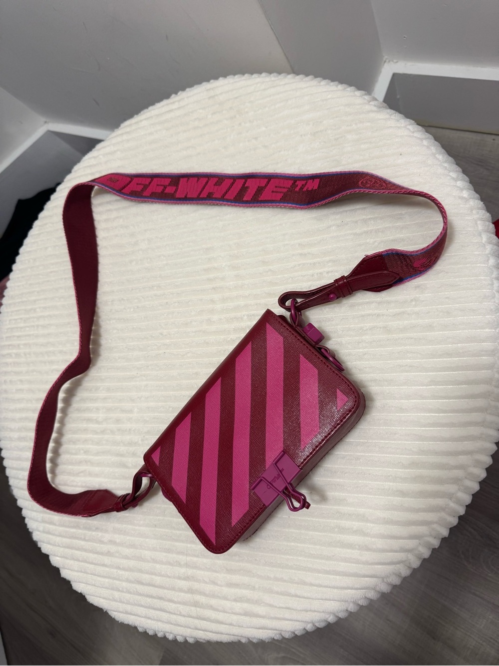 Off-White Two-Tone Pink Diagonal Stripe Clip Crossbody